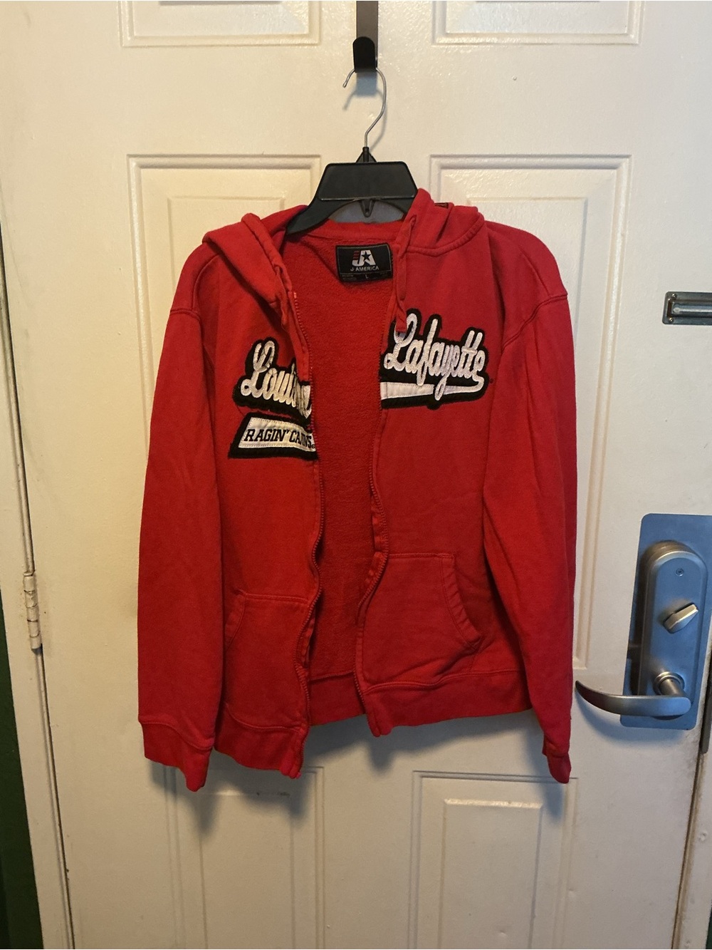 J. America Red Fleece Pullover with Branded Neck Label